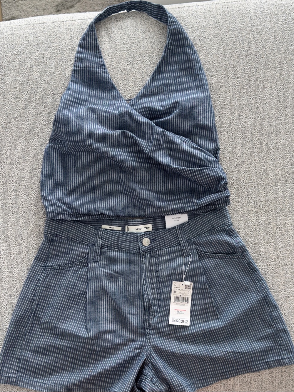 Mango Blue Pinstripe Halter and Shorts Set